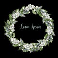 Bright watercolor christmas wreath with snowberry and juniper.