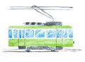 Bright Watercolor Illustration of Traditional Public Tram