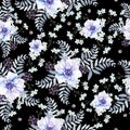 Bright watercolor pattern with anemone flowers, berry and leaves Royalty Free Stock Photo