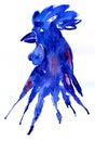 Bright watercolor rooster blue. Hand drawn illustration for your graphic design. Rooster - a symbol of the 2017 New Year