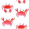 Bright watercolor seamless pattern. Crabs on a white background.