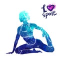 Bright watercolor silhouette of a girl doing yoga. Vector sport illustration. Royalty Free Stock Photo