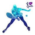 Bright watercolor silhouette of tennis player. Vector sport illustration. Graphic figure of the athlete. Active people Royalty Free Stock Photo