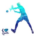 Bright watercolor silhouette of tennis player. Vector sport illustration. Graphic figure of the athlete. Active people Royalty Free Stock Photo