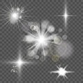 Bright white abstract festive bokeh flare effect on transparency background