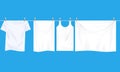 Bright white clothes hanging out on wire to dry. Realistic Illustrated vector. Royalty Free Stock Photo