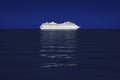 A bright white cruise ship in front of the dark blue sky