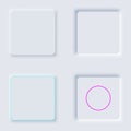 Bright white cube set gradient buttons. Internet symbols on a background. Neumorphic effect icons. Shaped figure in trendy soft 3D