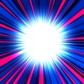 Bright white flash or explosion with rays, space in center for design elements Royalty Free Stock Photo