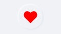 Bright white gradient buttons with red heart shape. Internet symbol like on a background. Neumorphic effect icon. Shaped love