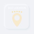 Bright white gradient square button with five stars best pin location. Internet symbol of map place. Neumorphic effect icon. Cube Royalty Free Stock Photo
