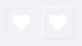 Bright white gradient square buttons with heart shapes. Internet symbol like on a background. Neumorphic effect icon. Shaped love