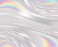 Bright white holographic fabric with flowing waves and subtle rainbow light refractions creating a luminous abstract background Royalty Free Stock Photo