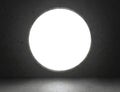 Bright white light shines from background circle door in dark room. Dream, success, opportunity. concept business. 3d render