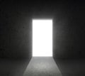 Bright white light shines from door in dark room. Dream, success, opportunity. concept business Royalty Free Stock Photo