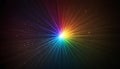 Rainbow light burst with sparkling particles on dark background Royalty Free Stock Photo