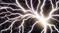 Bright white lightning on a black background. Generated AI. Royalty Free Stock Photo