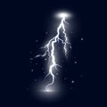 Bright white lightning isolated on dark background. Thunder storm design element. Magic shining light effect. Electric explosion.