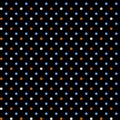 Bright white, orange and blue polka dots isolated on a black background Minimalist style seamless fabric print Royalty Free Stock Photo