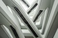 Bright white stairs and interior of a futuristic building
