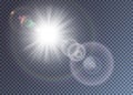 Bright white vector sun with lens flare