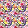 Artistic seamless pattern of watercolor flowers, leaves, inflorescences, branches. Royalty Free Stock Photo