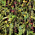 Artistic seamless pattern of watercolor flowers, leaves, inflorescences, branches.