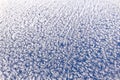 Bright winter background. Texture of snow-white crystals of ice on blue surface, furrows of snowflakes Royalty Free Stock Photo