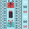 Bright winter holidays christmas birthday vertical seamless pattern with gift boxes and ribbons Royalty Free Stock Photo