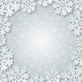 Bright winter white square frame with paper cut out snowflake decoration