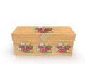 3D Illustration - Bright Wooden Chest with Decorative Floral Elements Peasant Painting