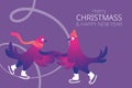 Bright Xmas horizontal web banner with funny pigeons. Text