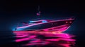 Bright yacht with neon lighting at sea Royalty Free Stock Photo