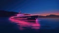 Bright yacht with neon lighting at sea Royalty Free Stock Photo