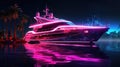 Bright yacht with neon lighting at sea Royalty Free Stock Photo