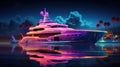 Bright yacht with neon lighting at sea Royalty Free Stock Photo