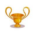 Bright yellow amphora with two high handles. Icon of ancient golden vase. Isolated flat vector illustration Royalty Free Stock Photo