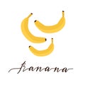 Bright yellow banana isolated icon. Hand drawn lettering Royalty Free Stock Photo