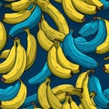 Bright yellow bananas. colorful seamless pattern on blue background - abstract design for prints, textiles, and more Royalty Free Stock Photo