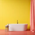 Bright yellow bathroom interior with tub