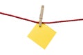 Bright Yellow Blank Textured Note Paper Hung With Clothespin Royalty Free Stock Photo