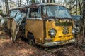 White Georgia USA - March 28 2018 Old Volkswagon van abandoned in the woods