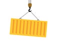 Bright yellow cargo in container lifts on winch. Unloading or loading cargo. Royalty Free Stock Photo