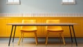 Bright yellow chair sits in modern, empty classroom with wood flooring generated by AI Royalty Free Stock Photo