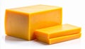 Bright Yellow Cheese Block with Sliced Pieces on White Surface Royalty Free Stock Photo