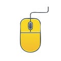 Bright yellow computer mouse with wire, simple illustration of input device Royalty Free Stock Photo