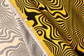 Bright yellow cotton fabric with black lines print