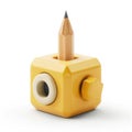 Yellow Cube Pencil Holder: Creative 3D Render Royalty Free Stock Photo
