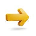 Bright yellow 3d arrow pointing rightward with shadow effect isolated on white background Royalty Free Stock Photo