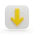 Yellow Down Arrow Icon on Rounded Square White Button with Shadow direction download Royalty Free Stock Photo